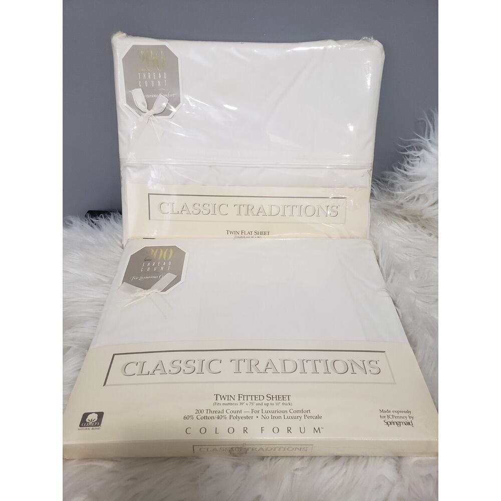 NEW Vintage Classic‎ Traditions CREAM off white flat & fitted sheet cotton 200